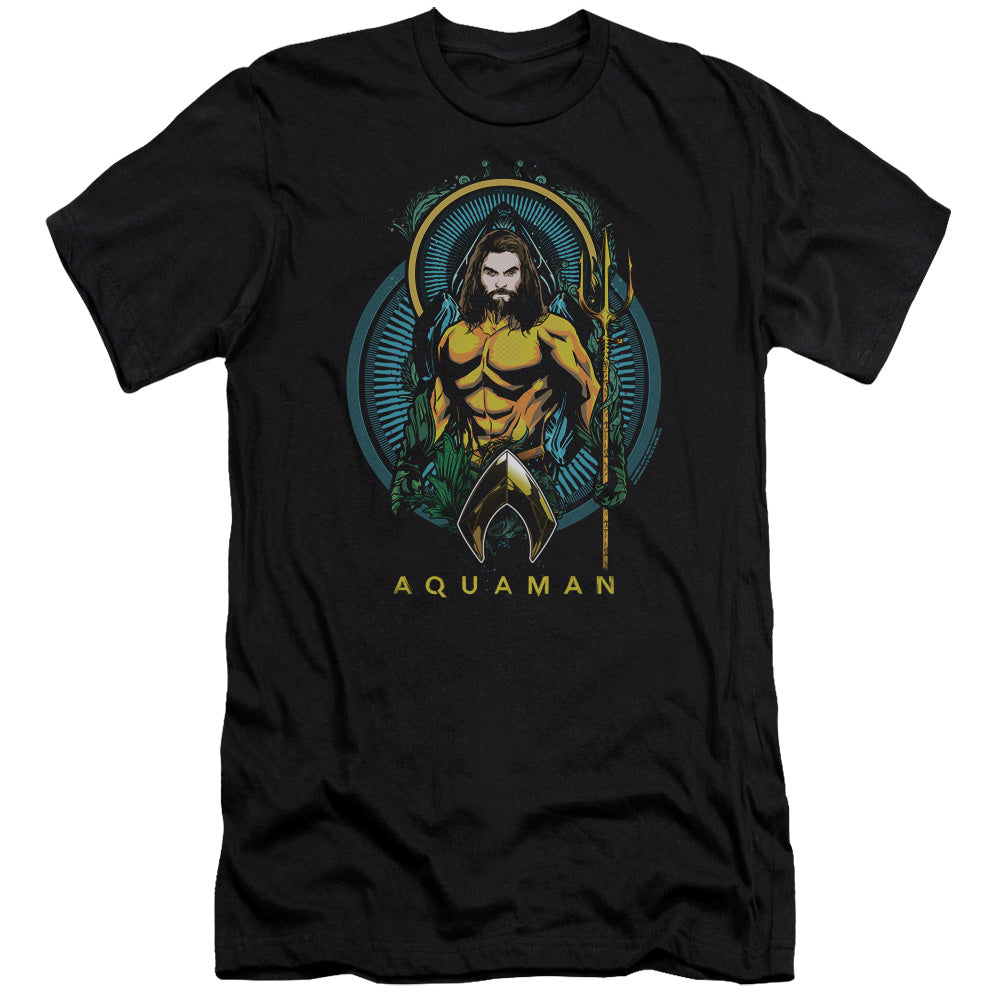 AN OFFCIALLY LICENSED AQUAMAN MOVIE AQUA NOUVEAU MEN'S PREMIUM SLIM FIT T-SHIRT BLACK