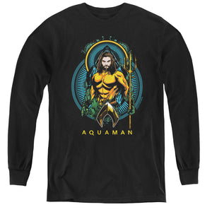 AN OFFCIALLY LICENSED AQUAMAN MOVIE AQUA NOUVEAU YOUTH LONG SLEEVE T-SHIRT BLACK