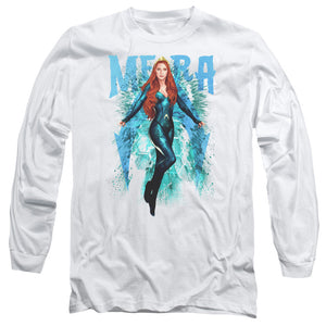 AN OFFCIALLY LICENSED AQUAMAN MOVIE MERA MEN'S LONG SLEEVE T-SHIRT WHITE