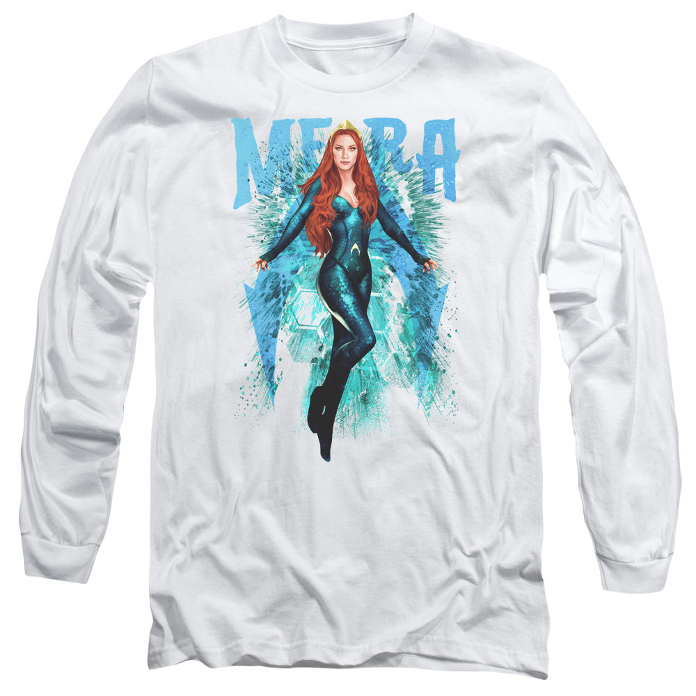 AN OFFCIALLY LICENSED AQUAMAN MOVIE MERA MEN'S LONG SLEEVE T-SHIRT WHITE