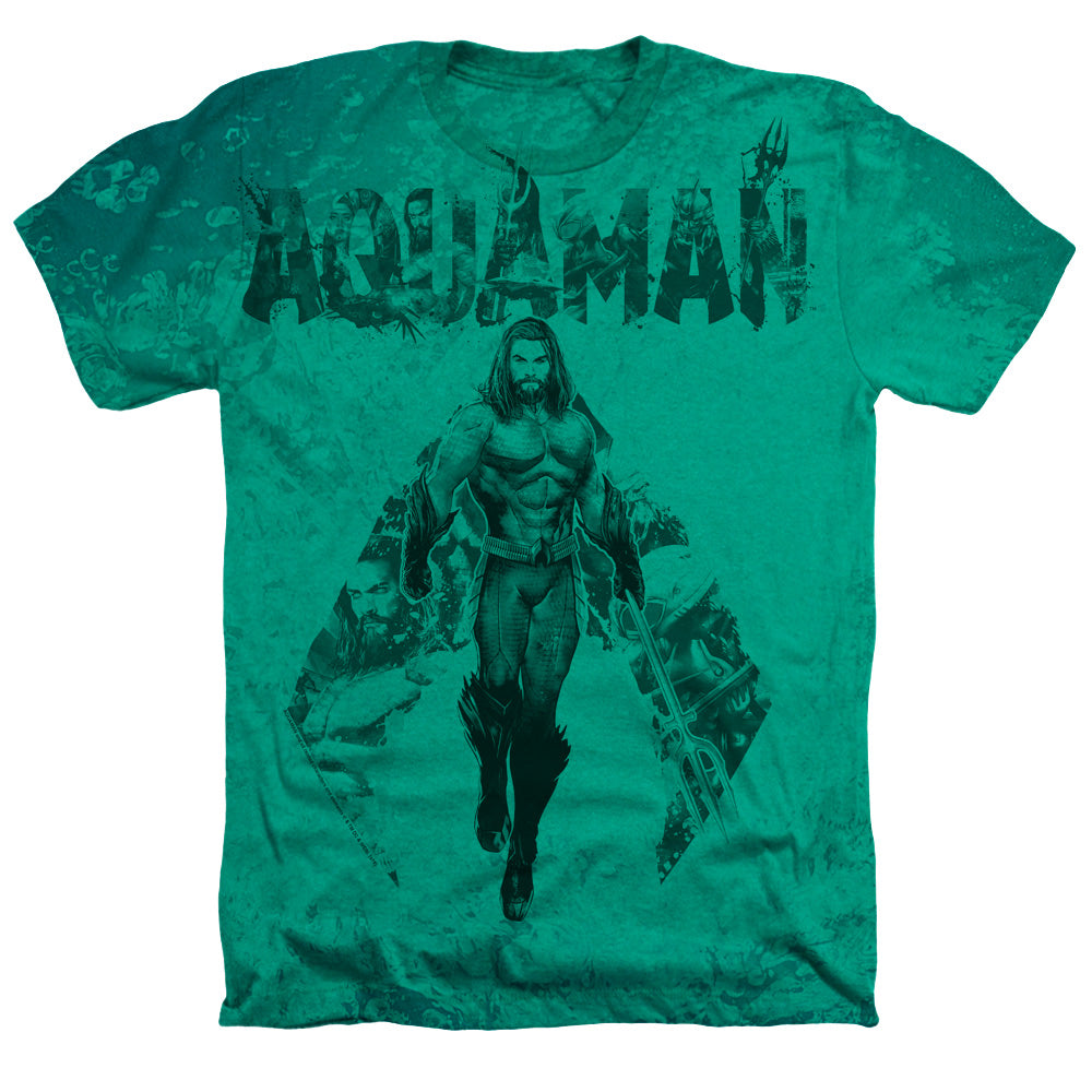 Aquaman Movie Aqua Group Licensed Adult Unisex All-Over Heather T-Shirt SM-2X