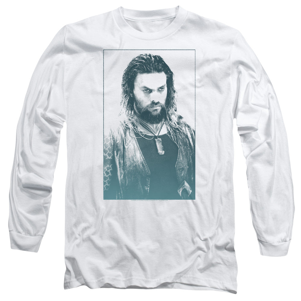 AN OFFCIALLY LICENSED AQUAMAN MOVIE SALT OF THE SEA MEN'S LONG SLEEVE T-SHIRT WHITE