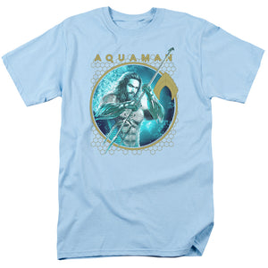 AN OFFCIALLY LICENSED AQUAMAN MOVIE TRIDENT OF NEPTUNE MEN'S REGULAR FIT T-SHIRT LIGHT BLUE