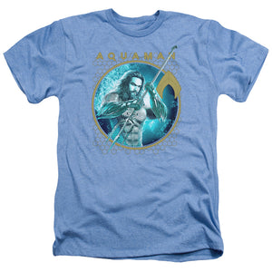 AN OFFCIALLY LICENSED AQUAMAN MOVIE TRIDENT OF NEPTUNE MEN'S HEATHER T-SHIRT LIGHT BLUE