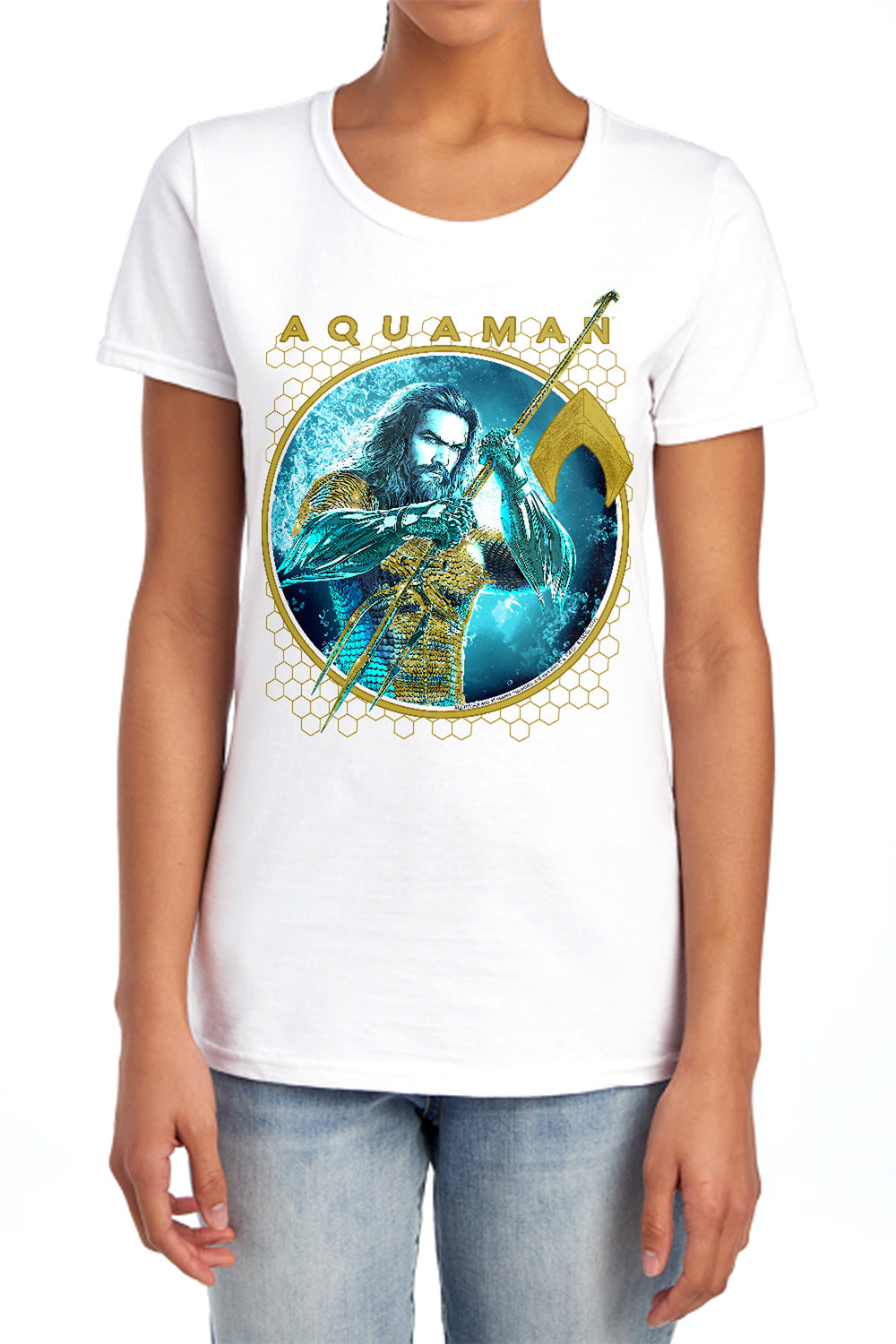 AN OFFCIALLY LICENSED AQUAMAN MOVIE TRIDENT OF NEPTUNE WOMEN'S REGULAR FIT T-SHIRT LIGHT BLUE