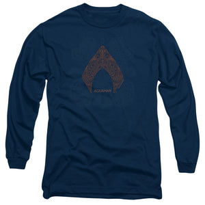 AN OFFCIALLY LICENSED AQUAMAN MOVIE AQUA PAISLEY MEN'S LONG SLEEVE T-SHIRT NAVY