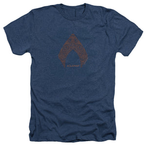 AN OFFCIALLY LICENSED AQUAMAN MOVIE AQUA PAISLEY MEN'S HEATHER T-SHIRT NAVY