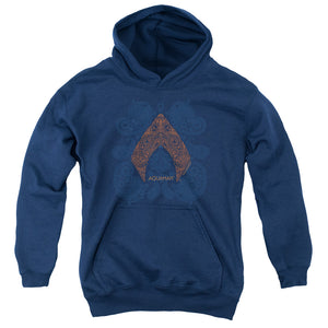 AN OFFCIALLY LICENSED AQUAMAN MOVIE AQUA PAISLEY YOUTH HOODIE NAVY