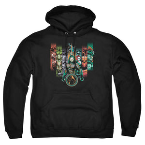 AN OFFCIALLY LICENSED AQUAMAN MOVIE UNITE THE KINGDOMS ADULT UNISEX PULLOVER HOODIE BLACK
