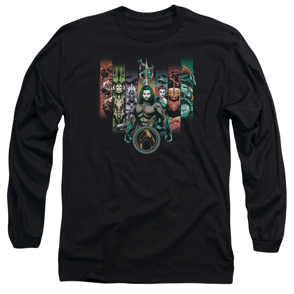 AN OFFCIALLY LICENSED AQUAMAN MOVIE UNITE THE KINGDOMS MEN'S LONG SLEEVE T-SHIRT BLACK