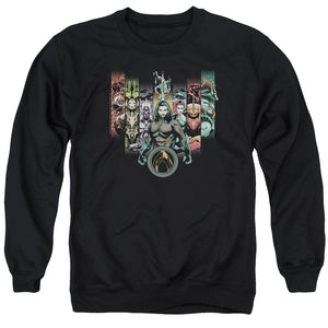 AN OFFCIALLY LICENSED AQUAMAN MOVIE UNITE THE KINGDOMS ADULT UNISEX CREWNECK SWEATSHIRT BLACK