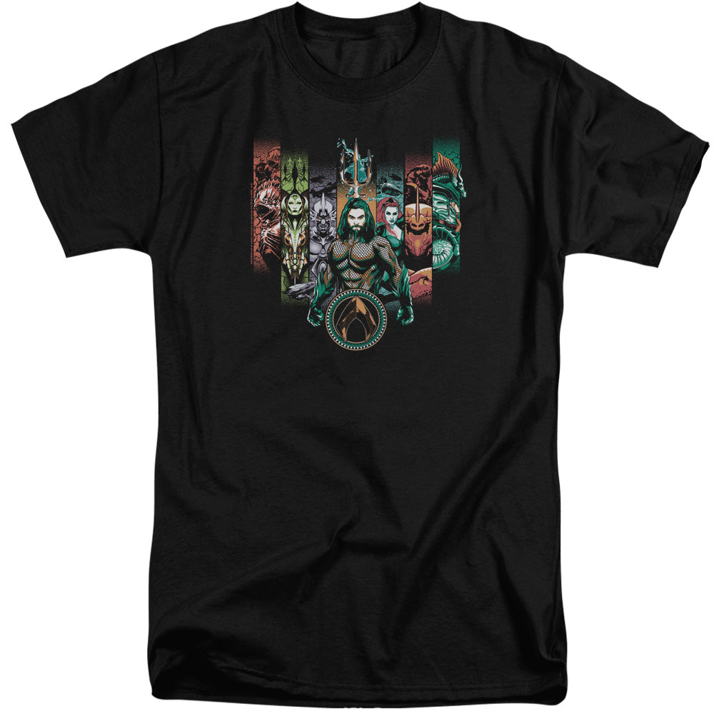 AN OFFCIALLY LICENSED AQUAMAN MOVIE UNITE THE KINGDOMS MEN'S TALL FIT T-SHIRT BLACK