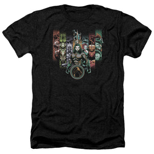 AN OFFCIALLY LICENSED AQUAMAN MOVIE UNITE THE KINGDOMS MEN'S HEATHER T-SHIRT CHARCOAL