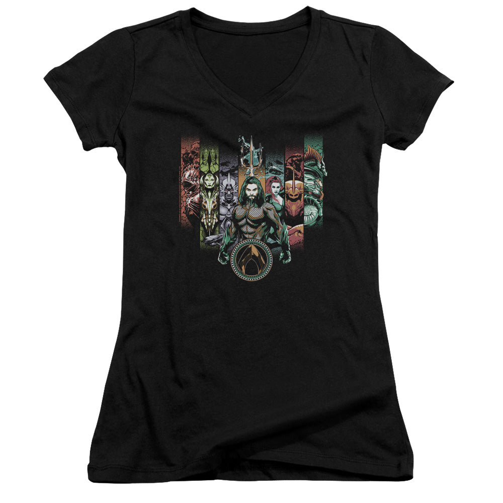 Aquaman Movie Unite The Kingdoms Licensed Women's T-Shirt Juniors V-Neck SM