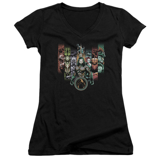 Aquaman Movie Unite The Kingdoms Licensed Women's T-Shirt Juniors V-Neck SM