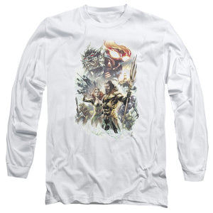 AN OFFCIALLY LICENSED AQUAMAN MOVIE KING OF ATLANTIS MEN'S LONG SLEEVE T-SHIRT WHITE