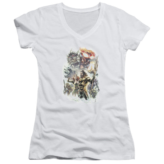 Aquaman Movie King Of Atlantis Licensed Women's T-Shirt Juniors V-Neck SM