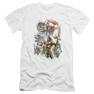 AN OFFCIALLY LICENSED AQUAMAN MOVIE KING OF ATLANTIS MEN'S PREMIUM SLIM FIT T-SHIRT WHITE