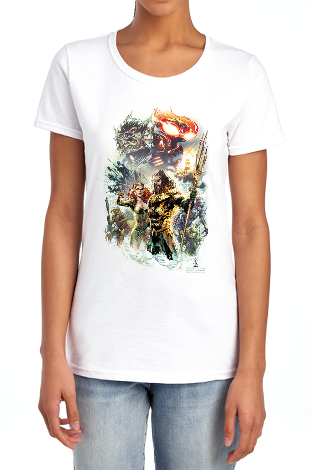 AN OFFCIALLY LICENSED AQUAMAN MOVIE KING OF ATLANTIS WOMEN'S REGULAR FIT T-SHIRT WHITE