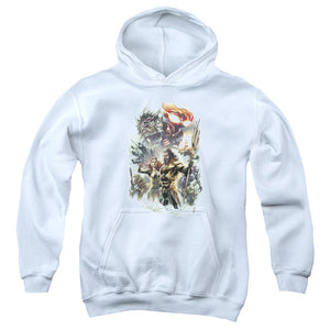 AN OFFCIALLY LICENSED AQUAMAN MOVIE KING OF ATLANTIS YOUTH HOODIE WHITE
