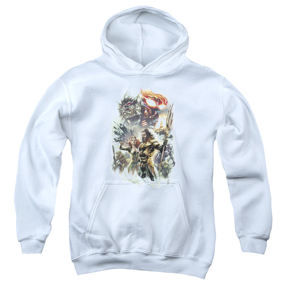 AN OFFCIALLY LICENSED AQUAMAN MOVIE KING OF ATLANTIS YOUTH HOODIE WHITE