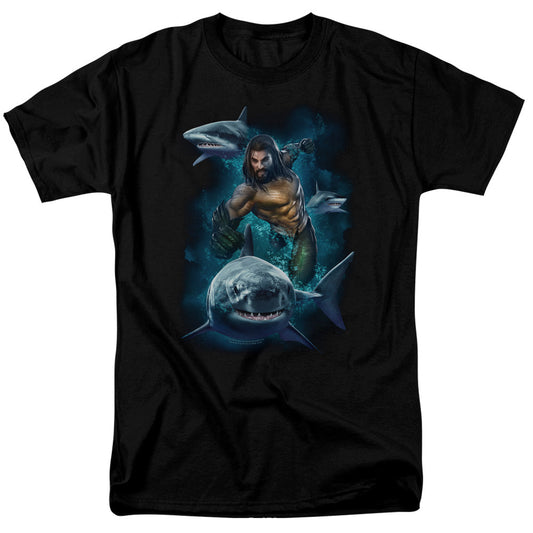 Aquaman Movie Swimming With Sharks Licensed Adult Unisex T-Shirt Regular Fit Tee