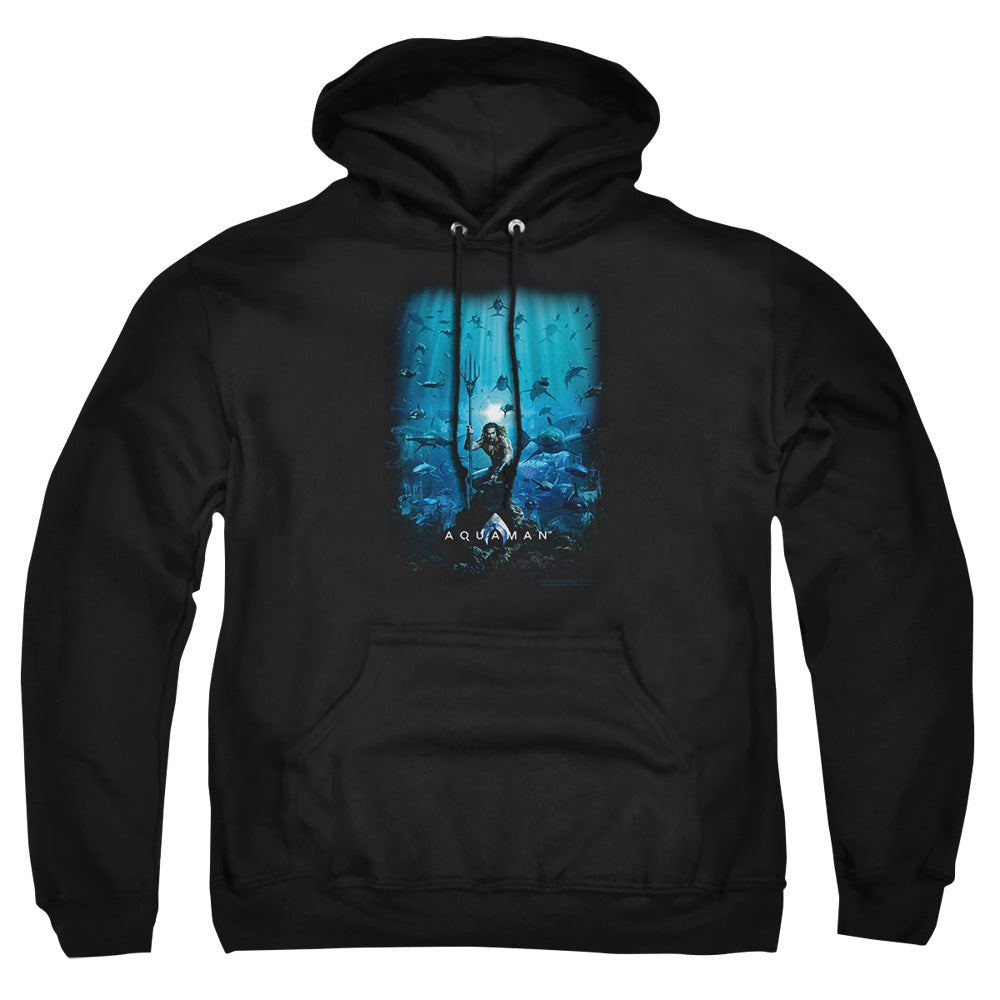 AN OFFCIALLY LICENSED AQUAMAN MOVIE POSTER ADULT UNISEX PULLOVER HOODIE BLACK