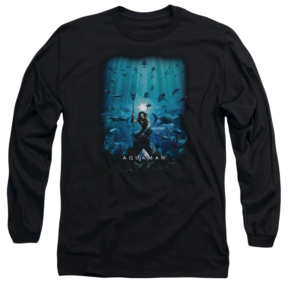 AN OFFCIALLY LICENSED AQUAMAN MOVIE POSTER MEN'S LONG SLEEVE T-SHIRT BLACK
