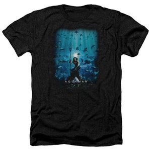 AN OFFCIALLY LICENSED AQUAMAN MOVIE POSTER MEN'S HEATHER T-SHIRT CHARCOAL