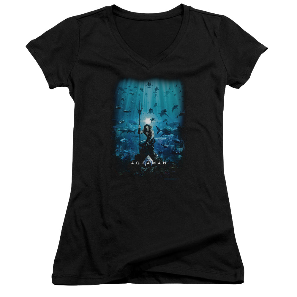 Aquaman Movie Poster Licensed Women's T-Shirt Juniors V-Neck SM