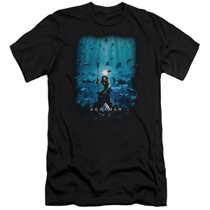 AN OFFCIALLY LICENSED AQUAMAN MOVIE POSTER MEN'S PREMIUM SLIM FIT T-SHIRT BLACK
