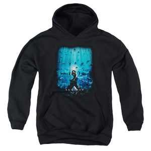 AN OFFCIALLY LICENSED AQUAMAN MOVIE POSTER YOUTH HOODIE BLACK