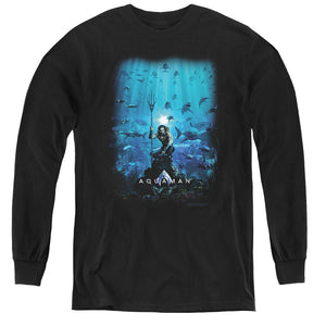 AN OFFCIALLY LICENSED AQUAMAN MOVIE POSTER YOUTH LONG SLEEVE T-SHIRT BLACK
