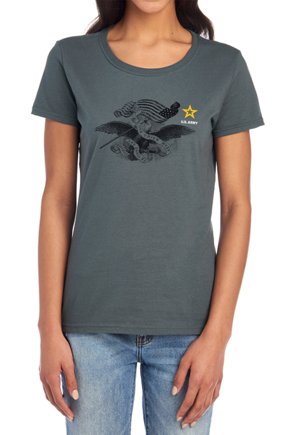 AN OFFCIALLY LICENSED ARMY LEFT CHEST WOMEN'S REGULAR FIT T-SHIRT CHARCOAL