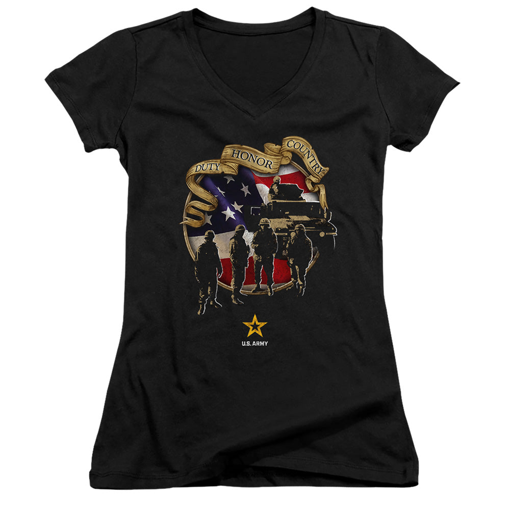 Army Duty Honor Country Licensed Women's T-Shirt Juniors V-Neck SM