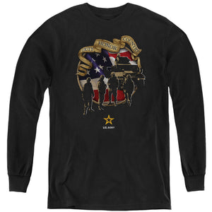 AN OFFCIALLY LICENSED ARMY DUTY HONOR COUNTRY YOUTH LONG SLEEVE T-SHIRT BLACK