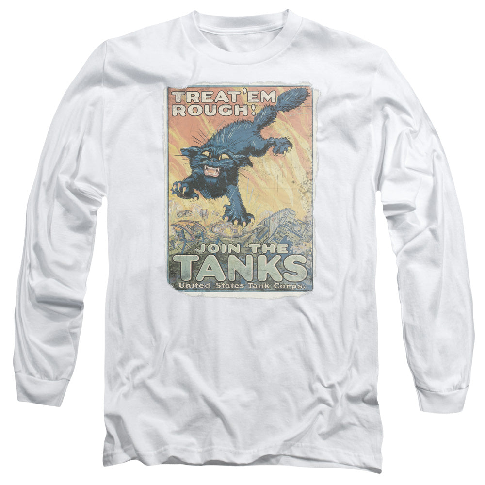 AN OFFCIALLY LICENSED ARMY TREAT EM ROUGH MEN'S LONG SLEEVE T-SHIRT WHITE