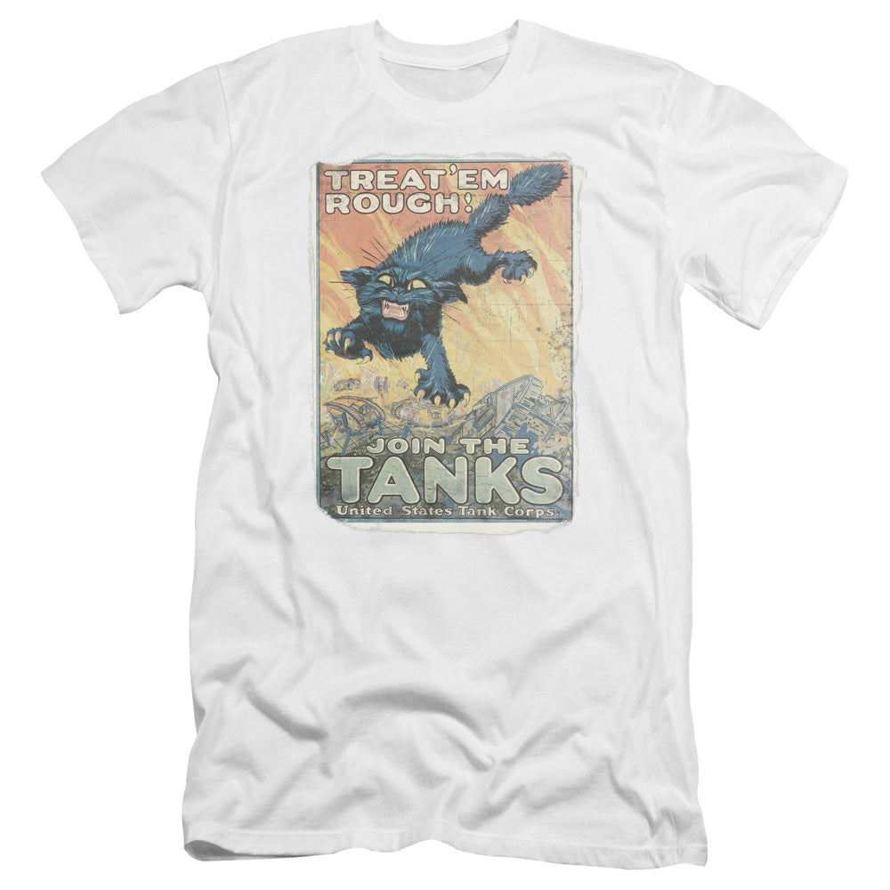 AN OFFCIALLY LICENSED ARMY TREAT EM ROUGH MEN'S PREMIUM SLIM FIT T-SHIRT WHITE