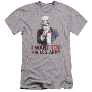 AN OFFCIALLY LICENSED ARMY I WANT YOU MEN'S PREMIUM SLIM FIT T-SHIRT ATHLETIC HEATHER