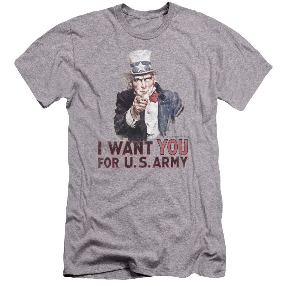 AN OFFCIALLY LICENSED ARMY I WANT YOU MEN'S PREMIUM SLIM FIT T-SHIRT ATHLETIC HEATHER