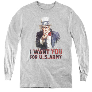AN OFFCIALLY LICENSED ARMY I WANT YOU YOUTH LONG SLEEVE T-SHIRT ATHLETIC HEATHER