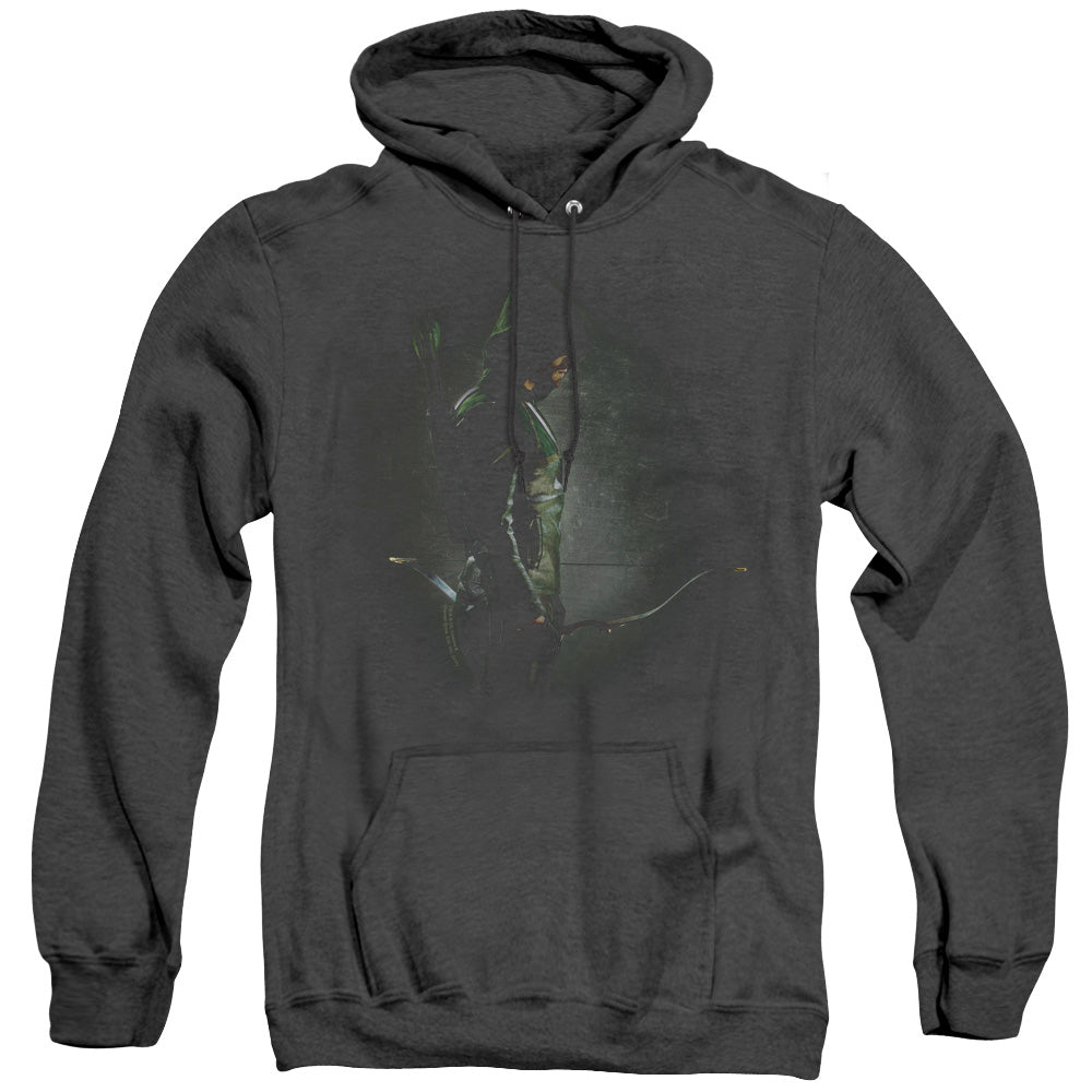 AN OFFCIALLY LICENSED ARROW IN THE SHADOWS ADULT UNISEX HEATHER PULLOVER HOODIE BLACK