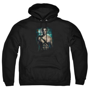 AN OFFCIALLY LICENSED ARROW SHIRTLESS ADULT UNISEX PULLOVER HOODIE BLACK