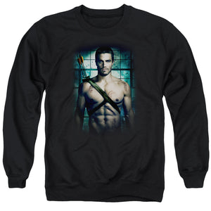AN OFFCIALLY LICENSED ARROW SHIRTLESS ADULT UNISEX CREWNECK SWEATSHIRT BLACK