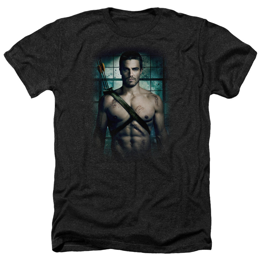 AN OFFCIALLY LICENSED ARROW SHIRTLESS MEN'S HEATHER T-SHIRT CHARCOAL