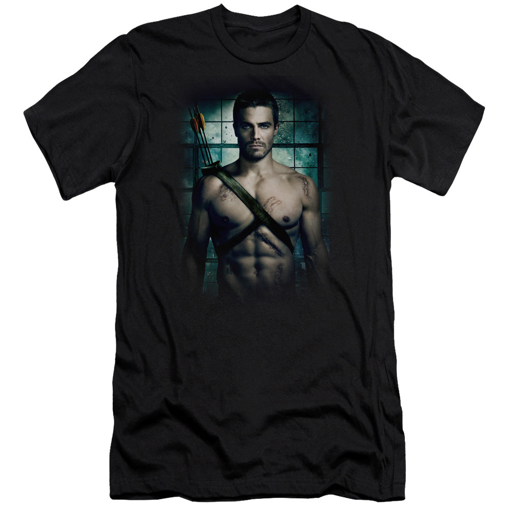 AN OFFCIALLY LICENSED ARROW SHIRTLESS MEN'S PREMIUM SLIM FIT T-SHIRT BLACK