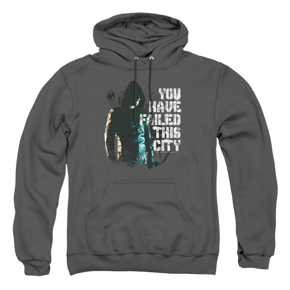 AN OFFCIALLY LICENSED ARROW YOU HAVE FAILED ADULT UNISEX PULLOVER HOODIE CHARCOAL