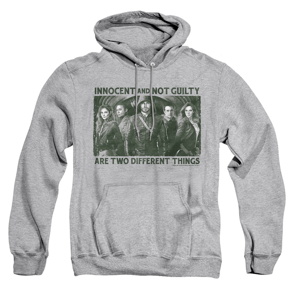 AN OFFCIALLY LICENSED ARROW NOT GUILTY ADULT UNISEX PULLOVER HOODIE ATHLETIC HEATHER