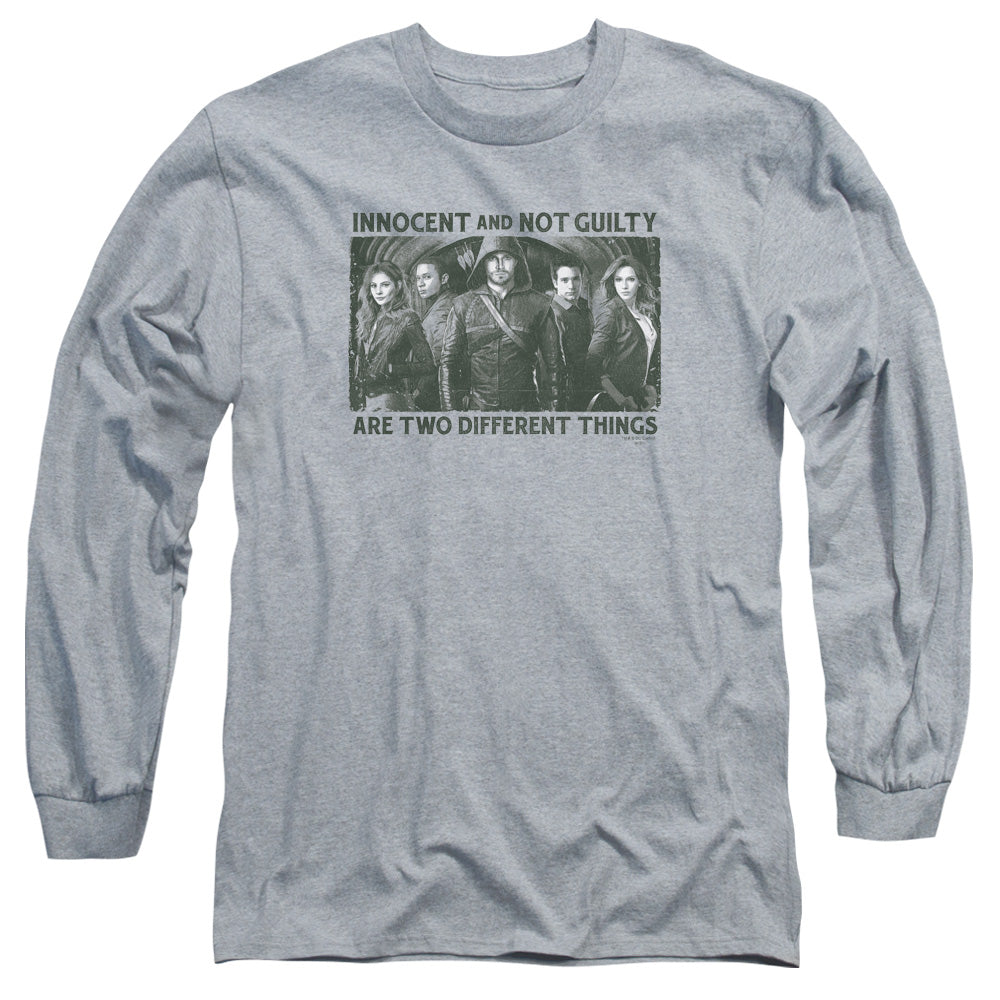 AN OFFCIALLY LICENSED ARROW NOT GUILTY MEN'S LONG SLEEVE T-SHIRT ATHLETIC HEATHER