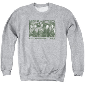 AN OFFCIALLY LICENSED ARROW NOT GUILTY ADULT UNISEX CREWNECK SWEATSHIRT ATHLETIC HEATHER